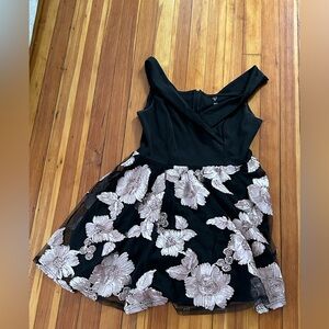 Black dress with pink flowers